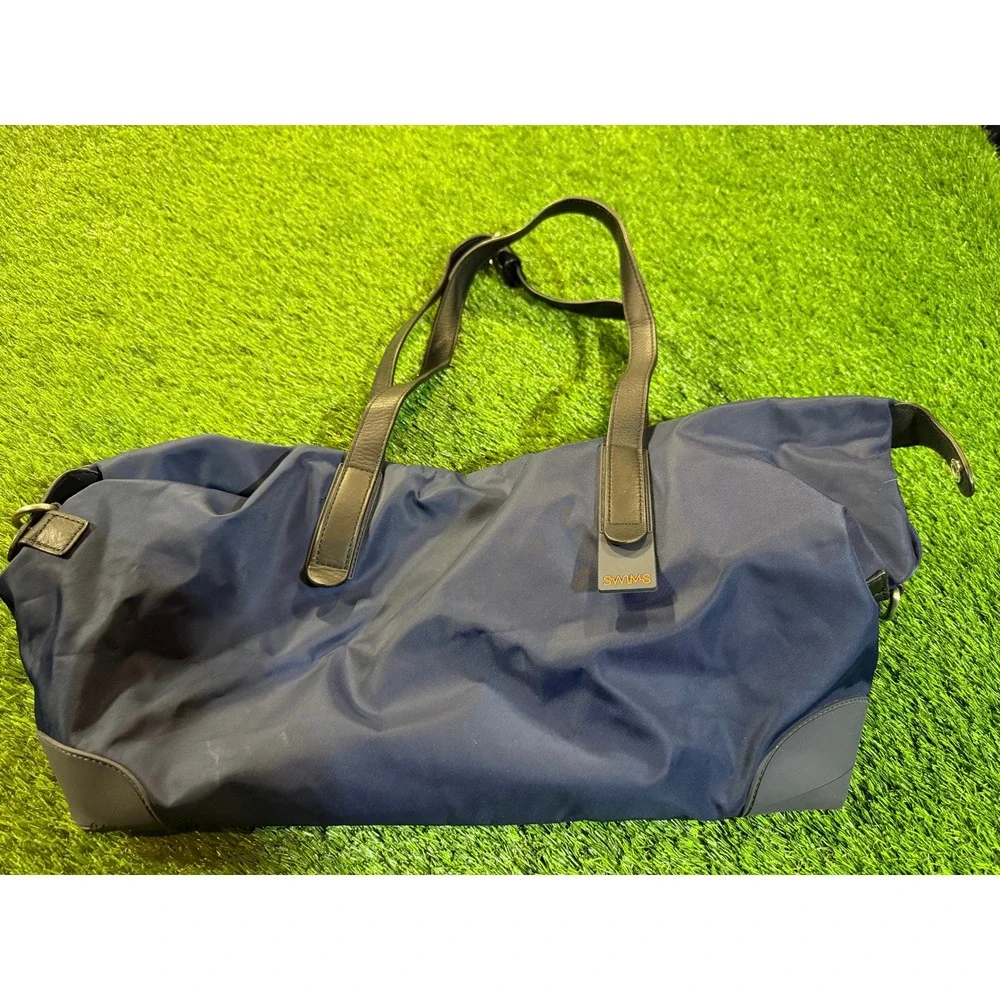 SWIMS Navy Nylon Duffel‎ Bag Weekend Travel Carry On Leather Trim